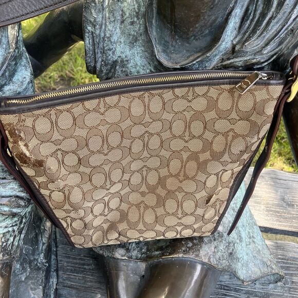 COACH Women's Signature Canvas Brown Leather Duffle Handbag Classic Design - Picture 6 of 16